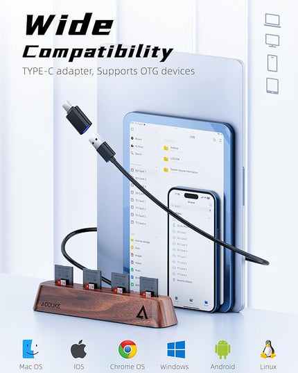 8-Port USB 3.0 SD Card Reader, Walnut Wood Design 5Gbps Data, Simultaneous Support to Micro SD/TF3.0 and SD3.0 Card Read and Write (Compatible UHS-I/II Card)-AST43M