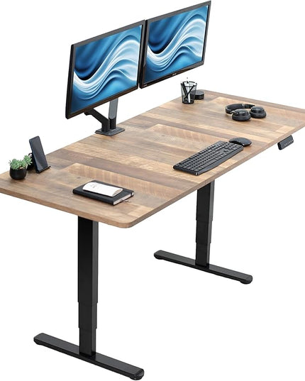 VIVO Electric 71 x 30 in Dual Motor Sit Stand Desk, Memory Height Adjustment, 2B Series, Reclaimed Wood Top Black Frame, DESK-KIT-2B7P