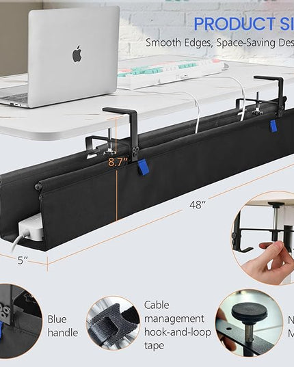 48" Under Desk Cable Management Tray- Clamp/Screw Mount Desk Cable Organizer Cable Tray Hiders for Office&Home