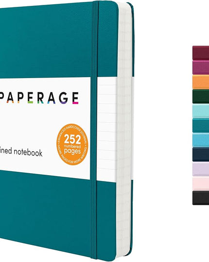 PAPERAGE Lined Journal Notebook, (Turquoise), 252 Pages, Medium 5.6 in x 8 in - 100 GSM Thick Paper – Hardcover Journaling Notebook for Work, School & Note Taking