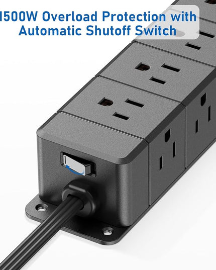 30W USB C Power Strip Surge Protector,Ultra Thin Flat Plug Power Strip 4 Side 12 Outlets,1 PD Fast Charing,2 USB-C, 2 USB-A(4 USB Total 40W),6ft Slim Extension Cord,16 in 1 Desk Power Bar,1200J Black