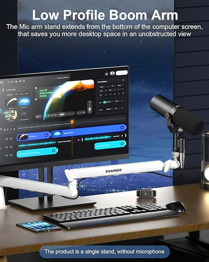 Microphone Arm,Aokeo AK-55 Desk Low Profile Adjustable Mic Boom Arm Stand,Suitable For Blue Yeti,Snowball iCE, HyperX QuadCast,SoloCast,Elgato Wave,Etc