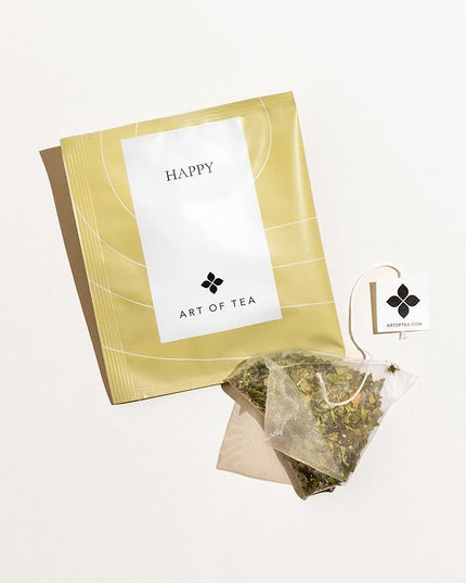 Art of Tea | Organic Happy Tea | Organic Green Tea | 12 Eco Friendly Pyramid Tea Bags Sachet |