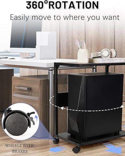 PC Stand Computer Tower Stand 2-Tier Metal CPU Holder with Locking Caster Wheels Suitable for Most PC (Black, L)