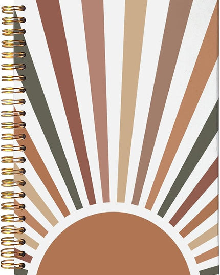 VNWEK Boho Sun Sunrise Sunset Colorful Sunshine Spiral Notebook Journal 5.5×8.3 Inch,Boho Mid-Century Modern Art Lined Hardcover Spiral Notebook for Work Notes Journaling,Boho Gifts for Women Girls