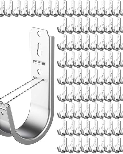 IRENPORU 100 Pack 2 Inch Cable Support J Hook Wall Mount J Hook with Retainer Clip, Galvanized Steel for Cable Management & Organization Solution