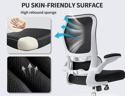 TRALT Ergonomic Office Chair - Desk Chair with Wave High Back Adjustable Lumbar Support Computer Chair - Gaming Chairs Mesh Backrest and PU Leather Seat (Black White)