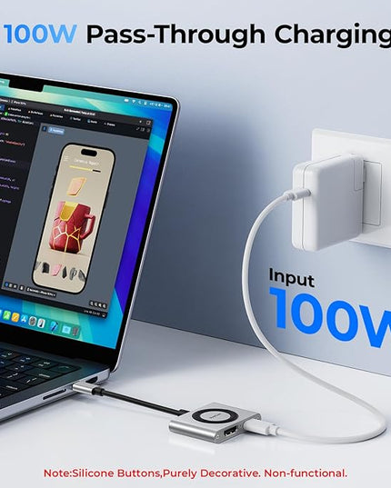 RayCue 2-in-1 USB C Hub, USB C to HDMI Adapter with HDMI 4K@60Hz & 100W PD Charging - Adapter for Laptop, MacBook, IPad (USB-C), iPhone 15/16, Tablets, Switch