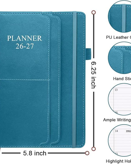 2026-2027 Planner - Weekly & Monthly Planner Runs from January 2026 to June 2027, 5.8" x 8.25", 18 Month Planners, 14 Notes Pages, Inner Pocket, PU Leather Hard Cover, Teal Monthly Planners 2026-2027