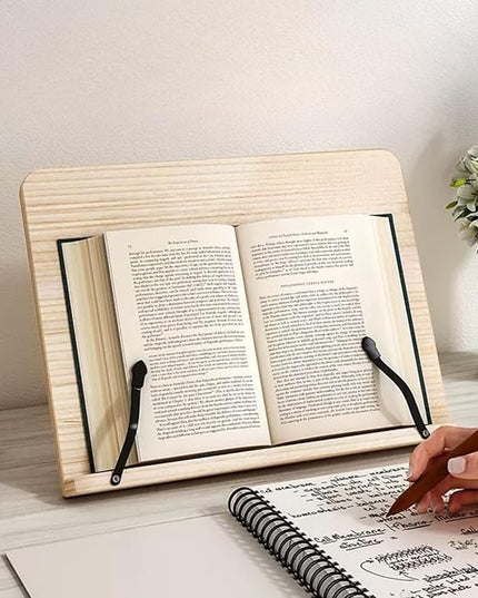 Reading Rack Wooden Bookshelf - Book Stand Foldable with 8 Adjustable Positions and Page Clips,Suitable for cookbooks、iPads、laptops、Sheet Music、and Reading Stands(15x11.4inch)