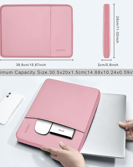 Hseok Laptop Case 15.6 Inch Sleeve, Shockproof Protective Water Repellent with Accessory Pocket,Compatible with Mac Pro 16 inch 2025-2019, Sleeve Bag for Most 15 15.6 16 Notebooks,Pink