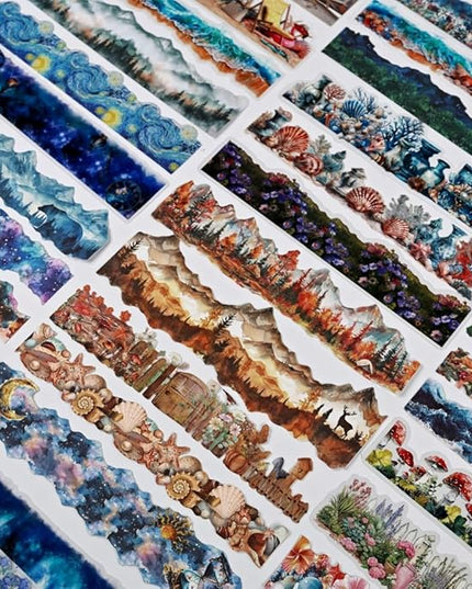 Dwpetzo Large Seasonal Nature Landscape Stickers for Journaling, 60 Sheets Dual Materials Transparent PET and Craft Paper Stickers for Junk Journal, Collage, Aesthetic Crafts Arts