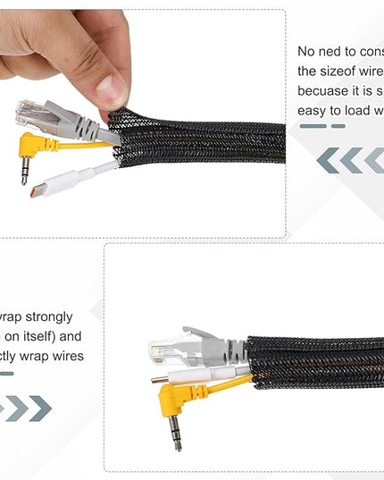 MECCANIXITY 1/5 Inch ID Split Loom Tubing 25ft Polyester Cord Protector Wire Cable Sleeve for USB Cable Power Cord, Black