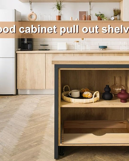 Menkxi 2 Set Pull out Tray Cabinet Organizer Wooden Pull Drawers storage Slide out Pantry Shelf for Base Cabinet Kitchen Gentle Close Fully Assembled Accessories(Wood Color,24'' X 21'' X 3'')