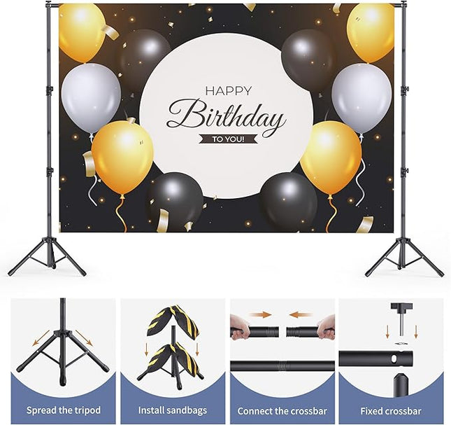 Backdrop Stand 10x7.5ft, Height Adjustable and Width Adjustable Backdrop Stand, Back Drop Stand for Balloon Arch, Photo, Parties