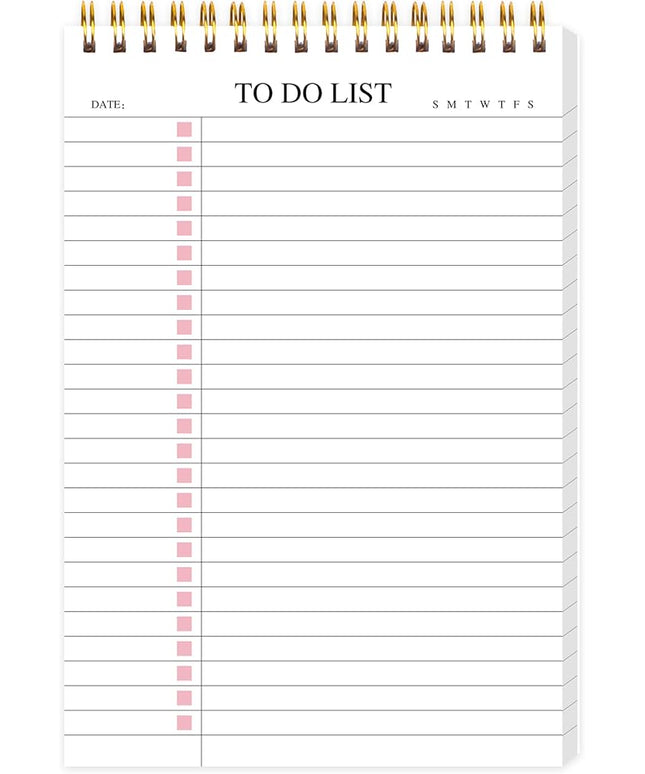To Do List Notepad, Undated Daily Planner Notepad with To Do List Notebook Checklist Planner Spiral Waterproof Cover Notepad for Office Supplies, School Planner, Pink, 52 Sheets, 5.5"*8.3" A5 Size