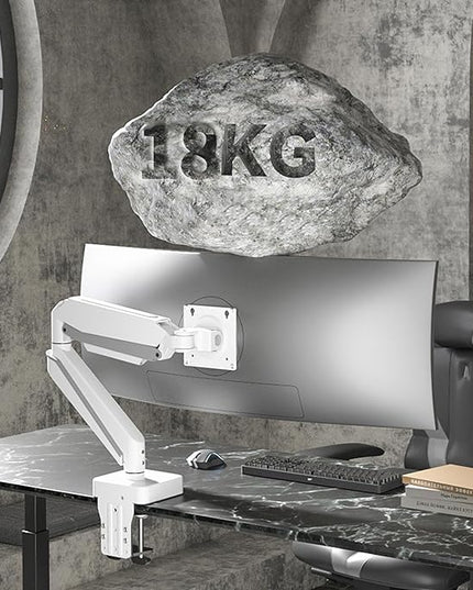 White 42 45 Premium Aluminum Heavy Duty Monitor Arm, Fits Ultrawide up to 49 inches and 44 lbs Single Desk Mount Stand, Pneumatic Height Adjustable, Max VESA 100x100, A9W
