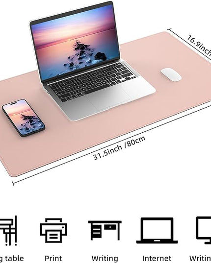 AFIING Dual-Sided Desk Pad, Natural Cork & PU Leather, Desk Mat Protector Non-Slip, Waterproof, Easy Clean,Large Mouse mats for Office and Home Work(Pink, 31.5"x17")
