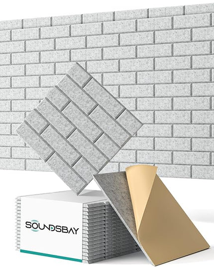 Soundproof Wall Panels Self-adhesive, 18 Pack Acoustic Panels Sound Absorbing Panel High Density Brick Wall Panel for Walls, Office,Reccording Studio, Ceiling 12" X 12" X 0.4" Gray
