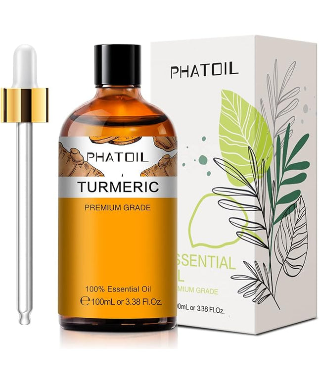 Turmeric 3.38fl.oz Essential Oil, PHATOIL Pure Aromatherapy Oils for Diffuser, Humidifier, Perfect for DIY Soap, Candle, Bath Bombs Making(100ml)