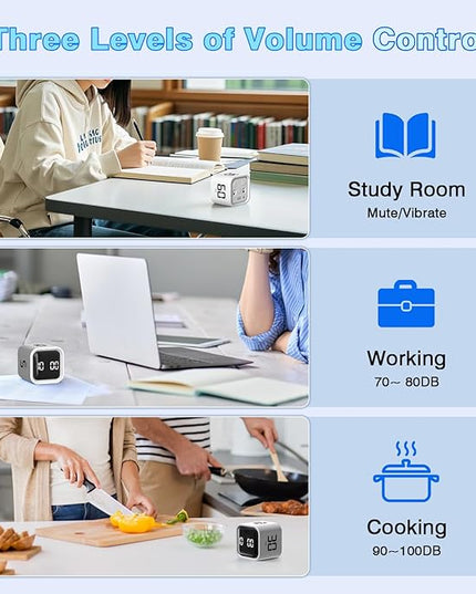 Cube Pomodoro Timer, Smart Productivity Timer 5/10/30/60 Minutes & Custom Countdown, Pause & Resume, Adjustable & Silent Visual Timer, Portable Rotation Multi Desk Timer for Study Task Work Kitchen
