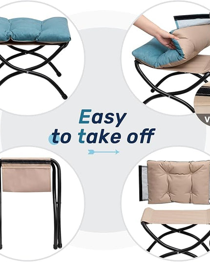 HollyHOME 15"(H) Folding Footrest Stool, Upholstered Small Foldable Ottoman, Accent Padded Sofa Foot Stool for Lazy Chair, Metal Frame Portable Foot Rest Ottoman for Home, Living Room, Bedroom, Blue