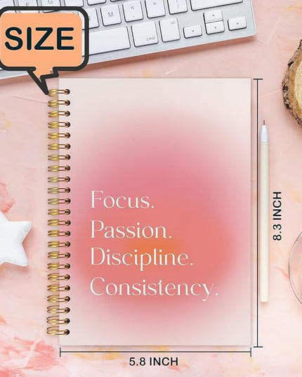 Pink Aura Inspirational Spiral Journal Notebook 5.5x8.3in, Motivational Journal for Women, Focus Passion Discipline Consistency Notebooks for Note Taking, Pink Aesthetic Hardcover Notebook