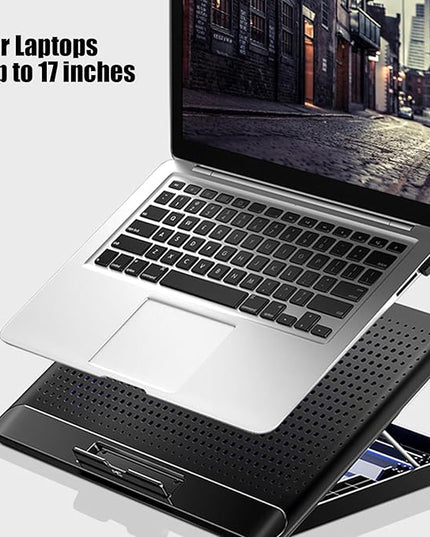 Adjustable Laptop Fan Stand, 35x26x2.3cm Aluminum Alloy Quiet Cooler Riser, Computer, Laptop, Keyboard, Phone, Tablet, Book, Desk, Home, Dorm, Office