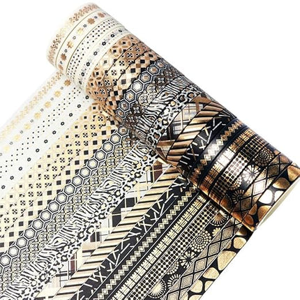 YUBBAEX 20 Rolls Washi Tape Set Black Gold Foil Print Decorative Tapes for Arts, DIY Crafts, Bullet Journals, Planners, Scrapbook, Wrapping (Skinny Black Gold x 20 Rolls)