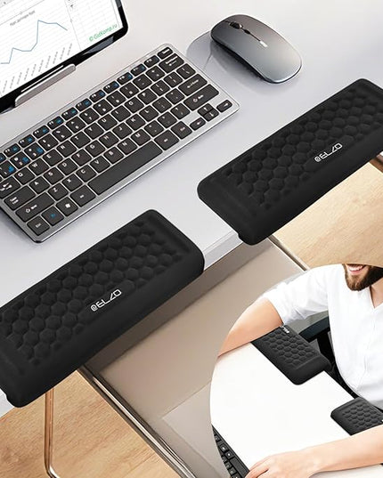ELZO Desk Elbow Pads (2-Pack) L-Shaped Rest for Desk, Ergonomic Arm Rest Support, Memory Foam Desk Edge Cushion for Palm, Wrist & Forearm, Prevents Elbow & Wrist Strain