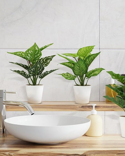 HNCSDD 11.8 Inch 3 Pcs Small Fake Plants Artificial Potted Plant Indoor Faux Tropical Plant for Home Office Table Shelf Desktop Décor