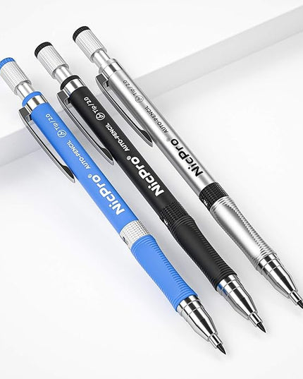 Nicpro 11 Pieces Colors 2mm Mechanical Pencil Set, 3 PCS Carpenter Drafting Pencil 2.0 mm for Art Drawing Writing Sketching Construction with 6 Tube Pre-Sharpen 2B & Color Refill, Eraser, Sharpener