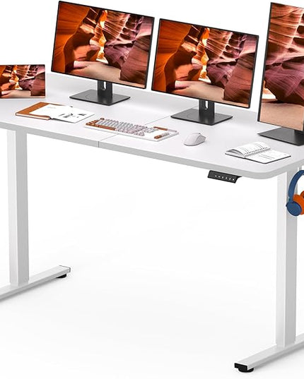 AdjustableStanding Desk 63 x 24 Inch Home Office Desk with Memory Preset, Computer Workstation Splice White Top Frame