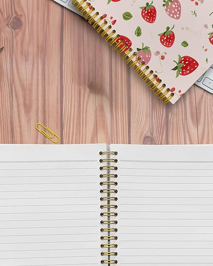 JKMBN Cute Strawberry Journaling Notebooks, Preppy Pink Spiral Notebook, Pink Office Supplies, Cute Notebooks for Women Girls, Hardcover Spiral Notebooks College Ruled 5.5 x 8.3