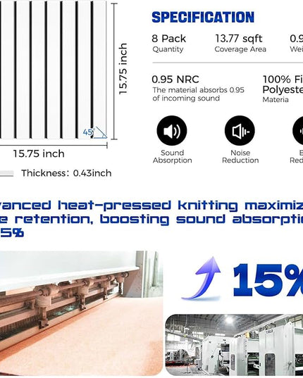 8 Pack Large Innovation Double Deck Soundproof Wall Panels, 15.7 x 15.7 x 0.4 in Sound Proof Foam Panels for Walls, 0.9lb/ft³ High Density,Cork Boards Alternative Black&White