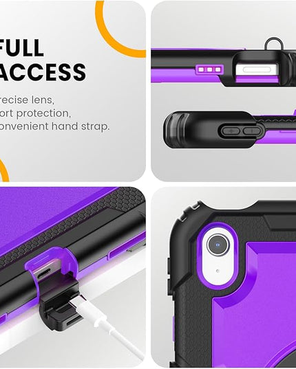 timecity for iPad (A16) 11th/ 10th Generation Case 11''/ 10.9 Inch (2025/2022) - Heavy Duty Protective Cover with Screen Protector, Stand, Shoulder Strap & Pencil Holder | Kids-Friendly - Purple