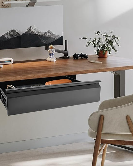22" Under Desk Drawer Slide Out For Office Desk, Storage Organizer For Sit Stand Workstation, Black