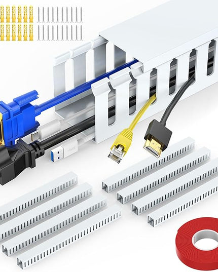 Wire Duct Kit, Open Slot Cable Management Raceway, 123in Track Desk Channel, Cord Cover Wiring, Cable Raceway Kit to Hide Wall Mount TV Cables - 8x15.4in X 1.97in X 1.97in