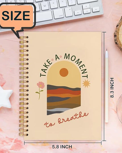 Boho Floral Mental Health Spiral Journal Notebook 5.5x8.3in, Take A Moment to Breathe Inspirational Notebooks for Note Taking, Therapy Office Must Haves, Hardcover Notebook Journal