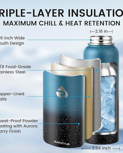 40oz Insulated Water Bottle, Triple Wall Vacuum Stainless Steel Water Bottles, Keeps Cold 48H, Reusable Metal water flask Jug for Gym, Sports, Camping, Hiking,Travel, Starry Sky-Indigo/Black