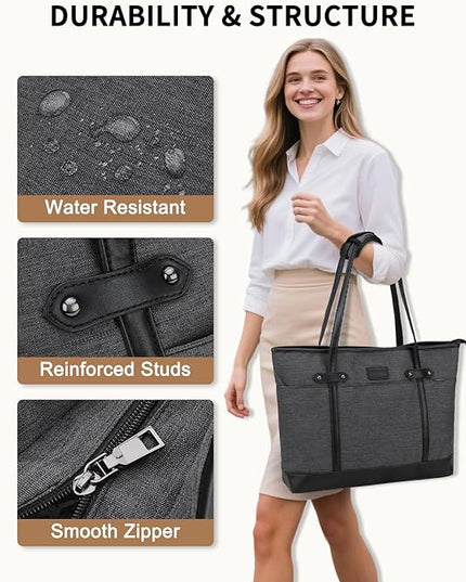 RAVUO Laptop Tote Bag for Women, Water Resistant 15.6 Inch Computer Handbag Purse Teacher Bag With Portable Small Pouch