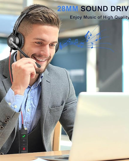 Callez Wired USB Headset with ENC Dual Noise Cancelling Mics, On-Ear Computer Headset for PC Laptop, Professional Work Headphones for Home Office Teams Skype Zoom Call Center, MS Teams Call Control