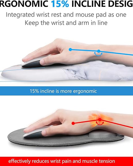 Mouse Pad Wrist Support, Laokiiy 2 in1 Keyboard Wrist Rest+ Ergonomic Mouse Pad, Non-Slip Wrist Rest for Computer Keyboard, Made Easy Typing & Relieve Wrist Pain(White Gold Gray Marble)