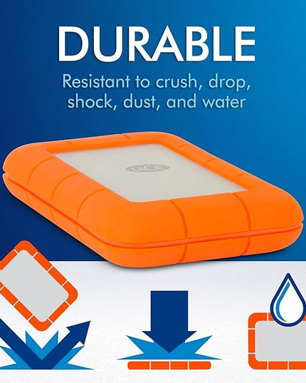 LaCie Rugged USB-C, 4TB, Portable External Hard Drive, Drop, Shock, Dust, Rain Resistant, for Mac & PC (STFR4000800)