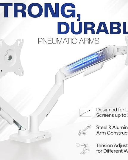 VIVO Dual Monitor up to 32 inches and 19.8 lbs per Screen, Mechanical Arm Desk Mount, Articulating Counterbalance, VESA Stand, Classic, White STAND-V002OW