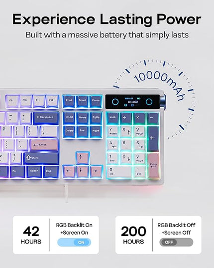 EPOMAKER TH108 PRO Full Size Mechanical Keyboard with Screen & Knob, Wireless Gaming Keyboard with 10000mAh, Creamy Gasket, Hot Swap, Custom Driver, RGB Backlight (White, Creamy Jade)