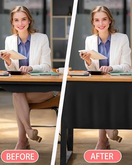 Icegrey 64" Under Desk Privacy Panel with Cable Management Organizer Net Self-Adhesive Modesty Panel for Cord Organizer Pockets and Desk Skirt for Home Office or Standing Workstation, Black