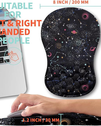Ergonomic Mouse Pad Wrist Support with Memory Foam Massage Bulge, Carpal Tunnel Pain Relief Mousepad Wrist Rest for Mouse(12x8 inch, Galaxy)