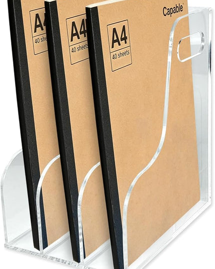 3-Tier Clear Acrylic File Holder, Vertical Document Organizer for Magazines, Binders, Notebooks & Envelopes - Multi-Purpose Desk Storage for Home Office（A4,3 Sections）