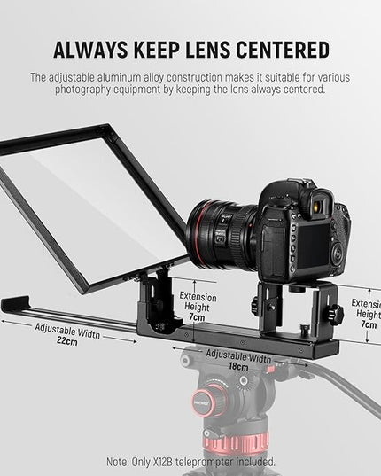 NEEWER Basics X12B Aluminum Alloy Teleprompter 12" for iPad Tablet DSLR Camera, Bluetooth, No Assembly, Remote & App Control, Compatible with iOS Android, Black, for Streaming